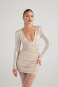 Karly Beige Shiny Mini Dress